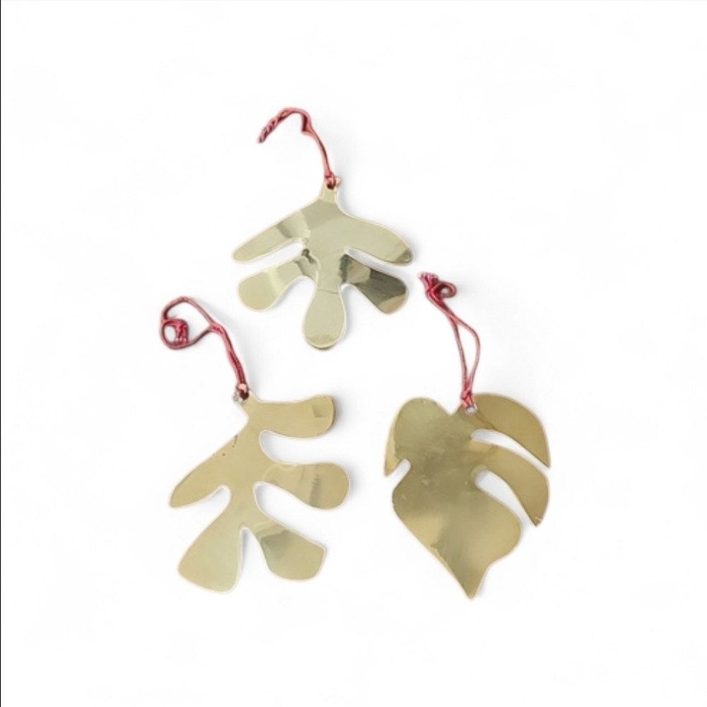Noonday Collection Metal Enamel Leaf Tropical Boho Artisan Ornaments Set of 3 - Picture 7 of 7